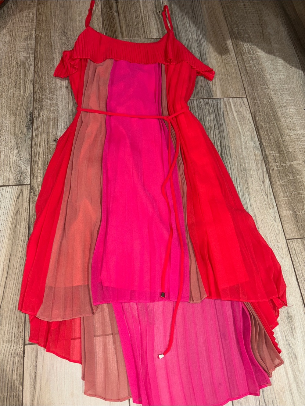 Adelyn Rae Red & Hot Pink Striped High-Low Dress